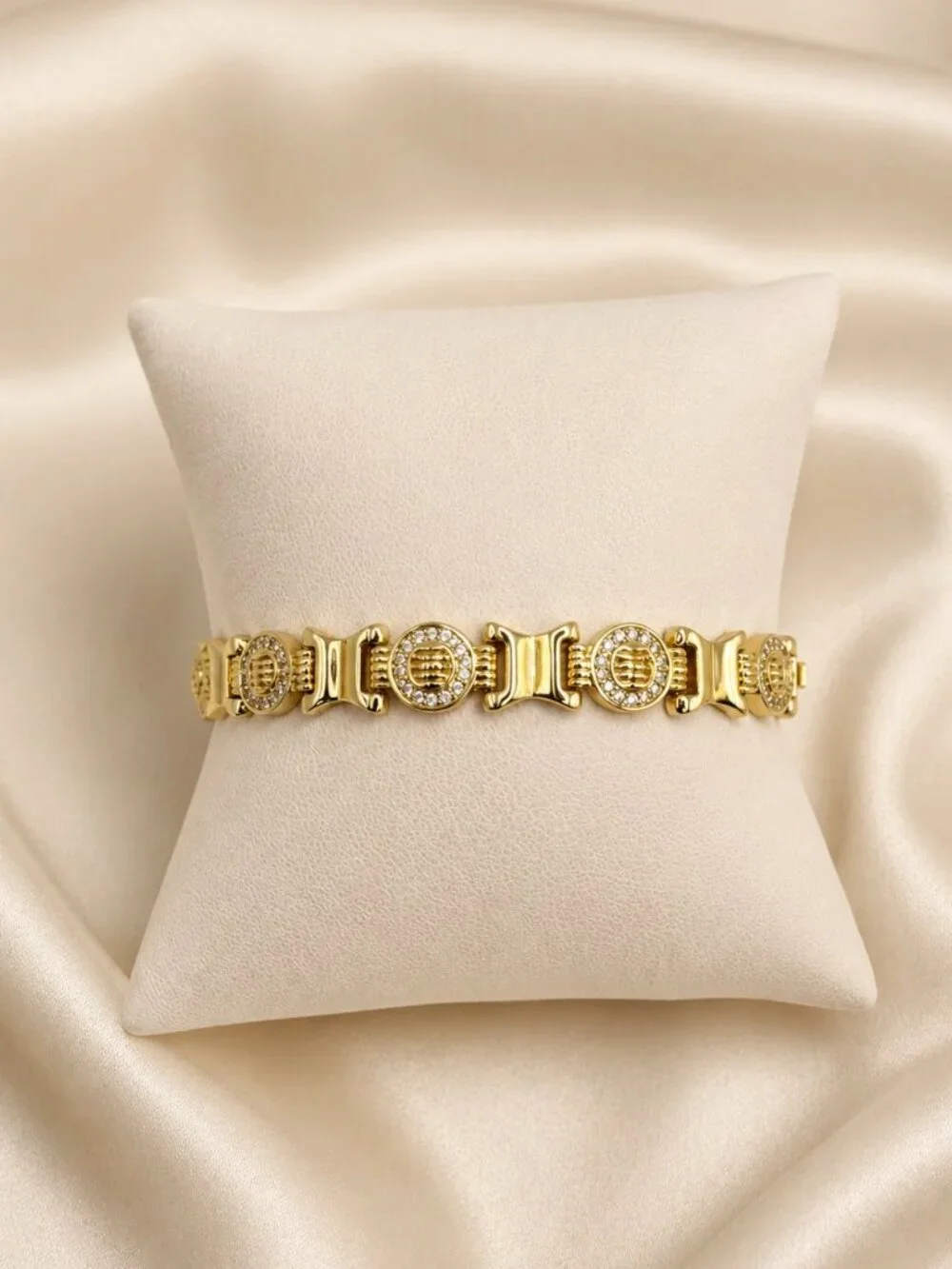 Medallion Bracelet - 14K Gold Plated - Crystal Detail Luxury Statement - NEW